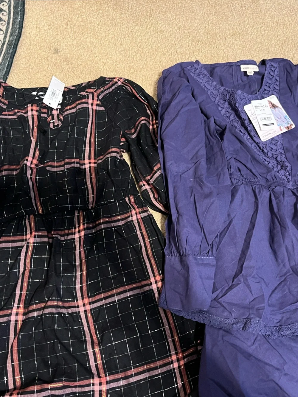 NWT old navy and Theme dresses Purple Tiered Skirt with Black & Pink Plaid